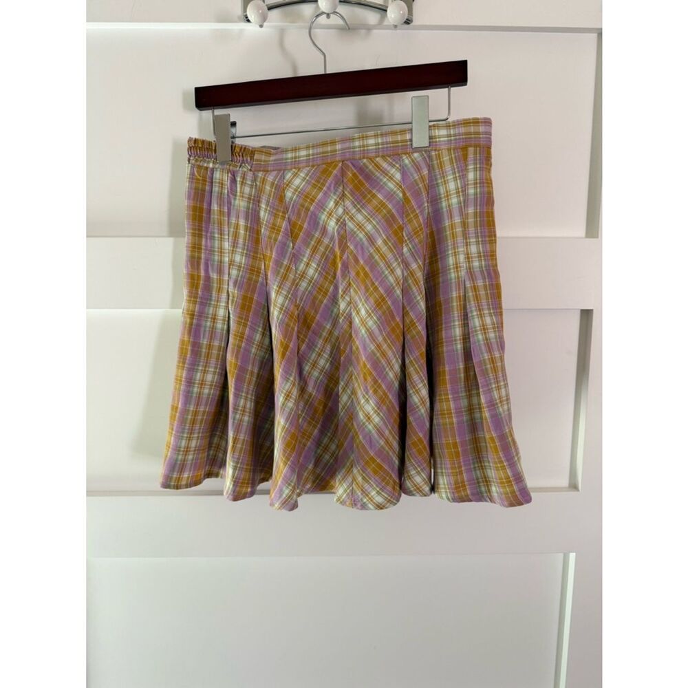 Listicle Plaid A-Line Skirt in Yellow & Lavender Plaid - Picture 2 of 8